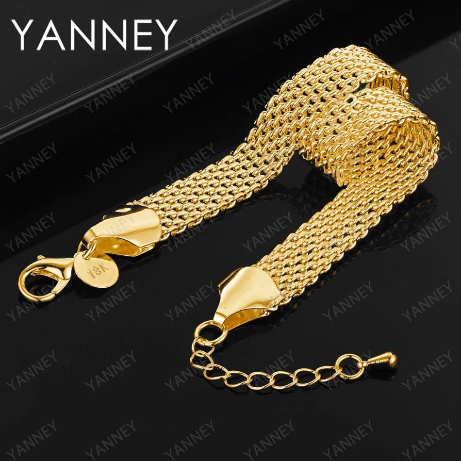 925 Sterling Silver 18K Gold Plated Watchband Charm Bracelet for Women – 8 Inch