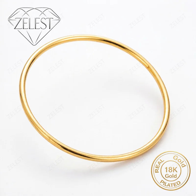 925 Sterling Silver 18K Gold Plated Thin Straight Bangle for Women – Wedding Party Jewelry