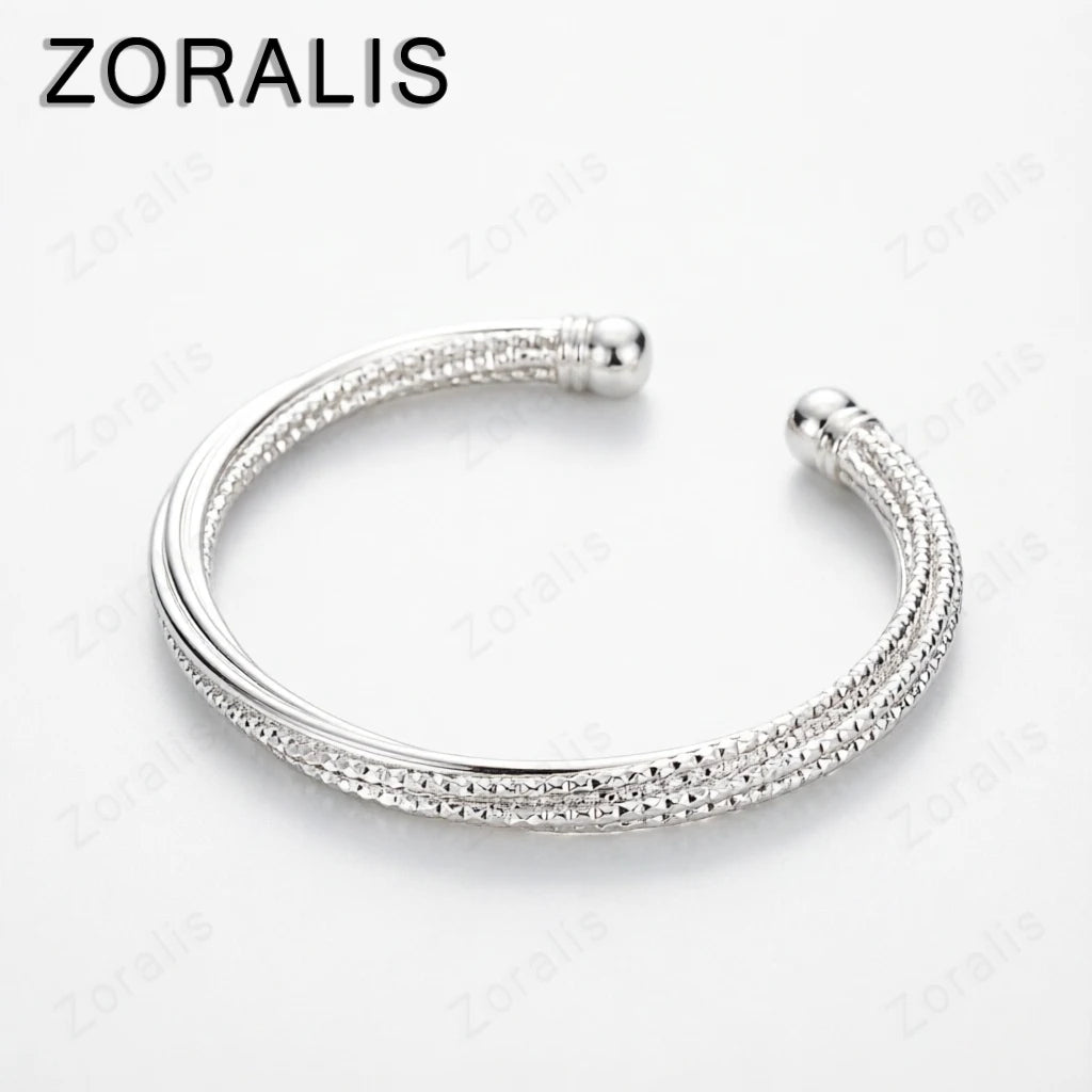 18K Gold Plated Twisted Grainy Opening Bangle Bracelet for Women – Wedding Fashion Jewelry