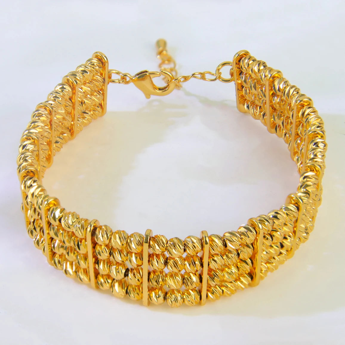 21K Gold Plated Multi-Layer Bead Bangle Set for Women – Dubai Style
