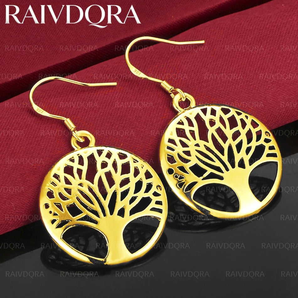 18K Gold Plated Round Tree Drop Earrings for Women – Wedding Party Jewelry