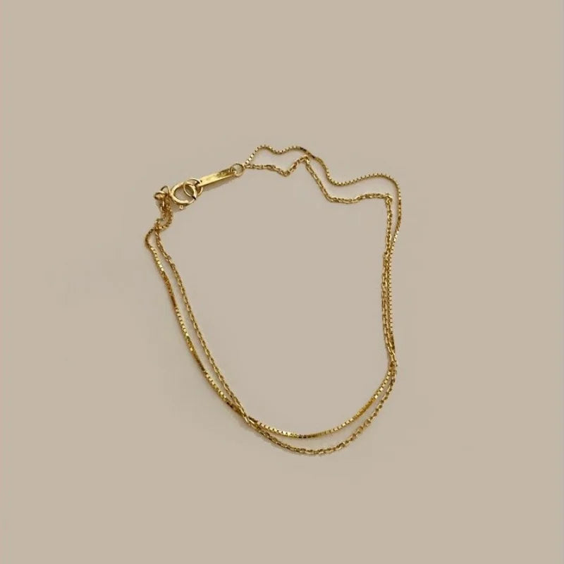 925 Silver 14K Gold Double Layer Box Chain Bracelet