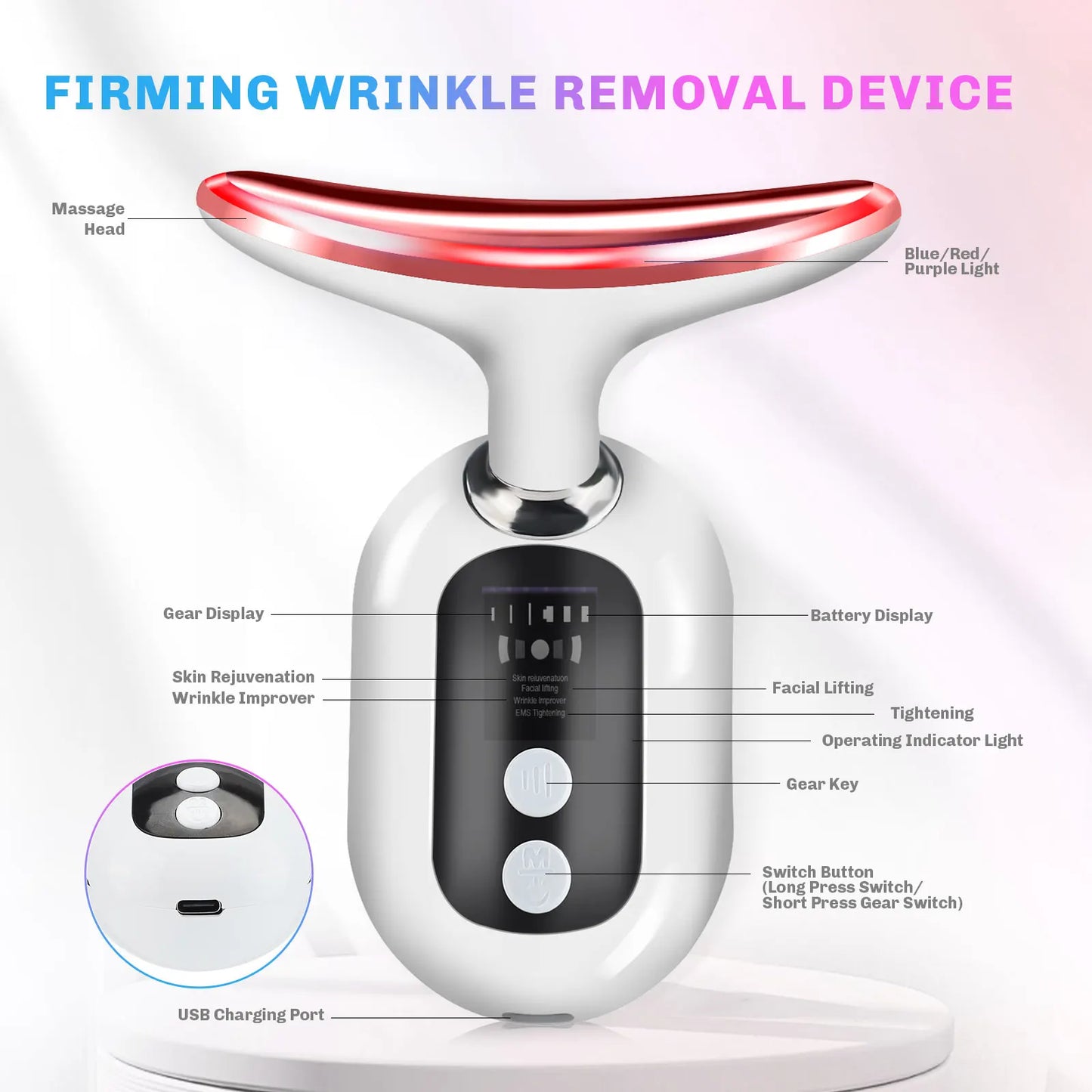 EMS Neck & Face Beauty Device — LED Lifting Massager