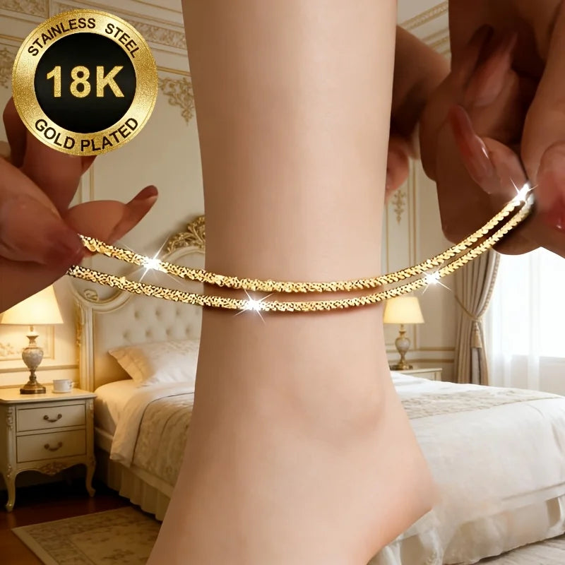 18K Gold Plated Stainless Steel Ankle Chain Set - 2 Pieces