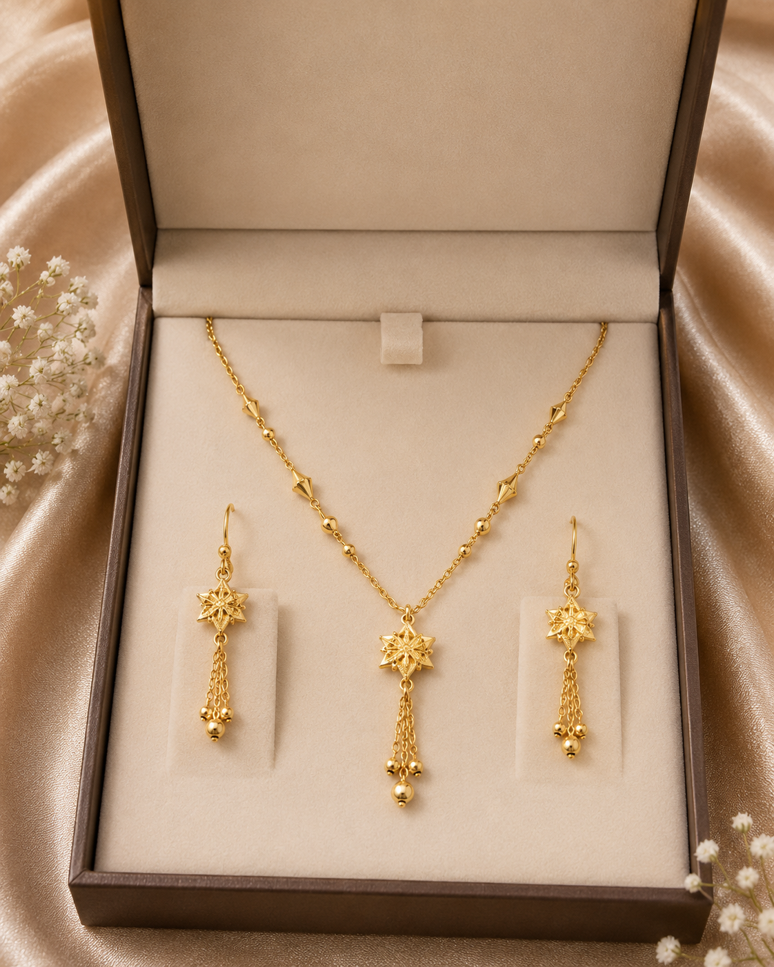 Gold Star Necklace & Earrings Set – Elegant Accessories