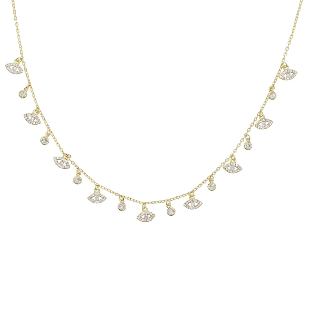 Lucky Evil Eye CZ Gold Charm Choker Pendant Necklace