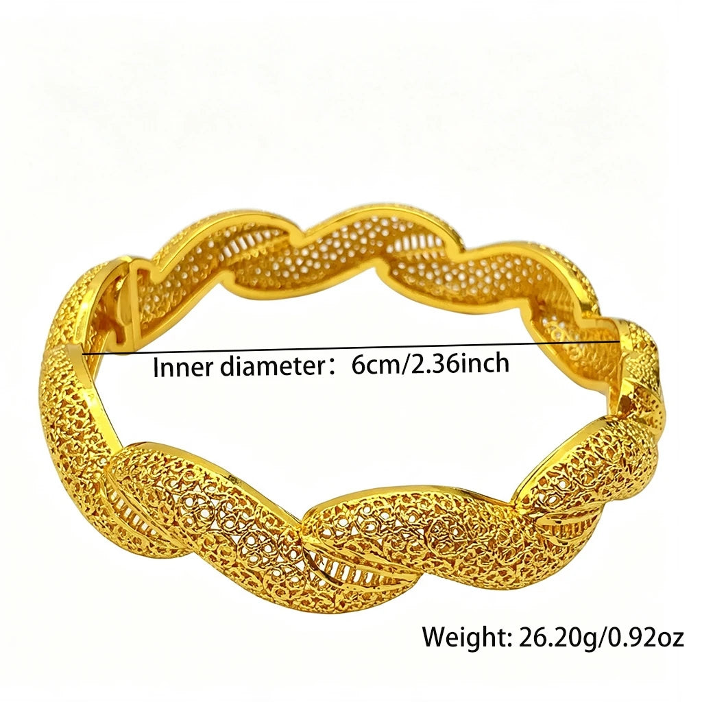 Gold Plated Arabic Charm Twist Bangles for Women – Indian African Dubai Wedding Jewelry