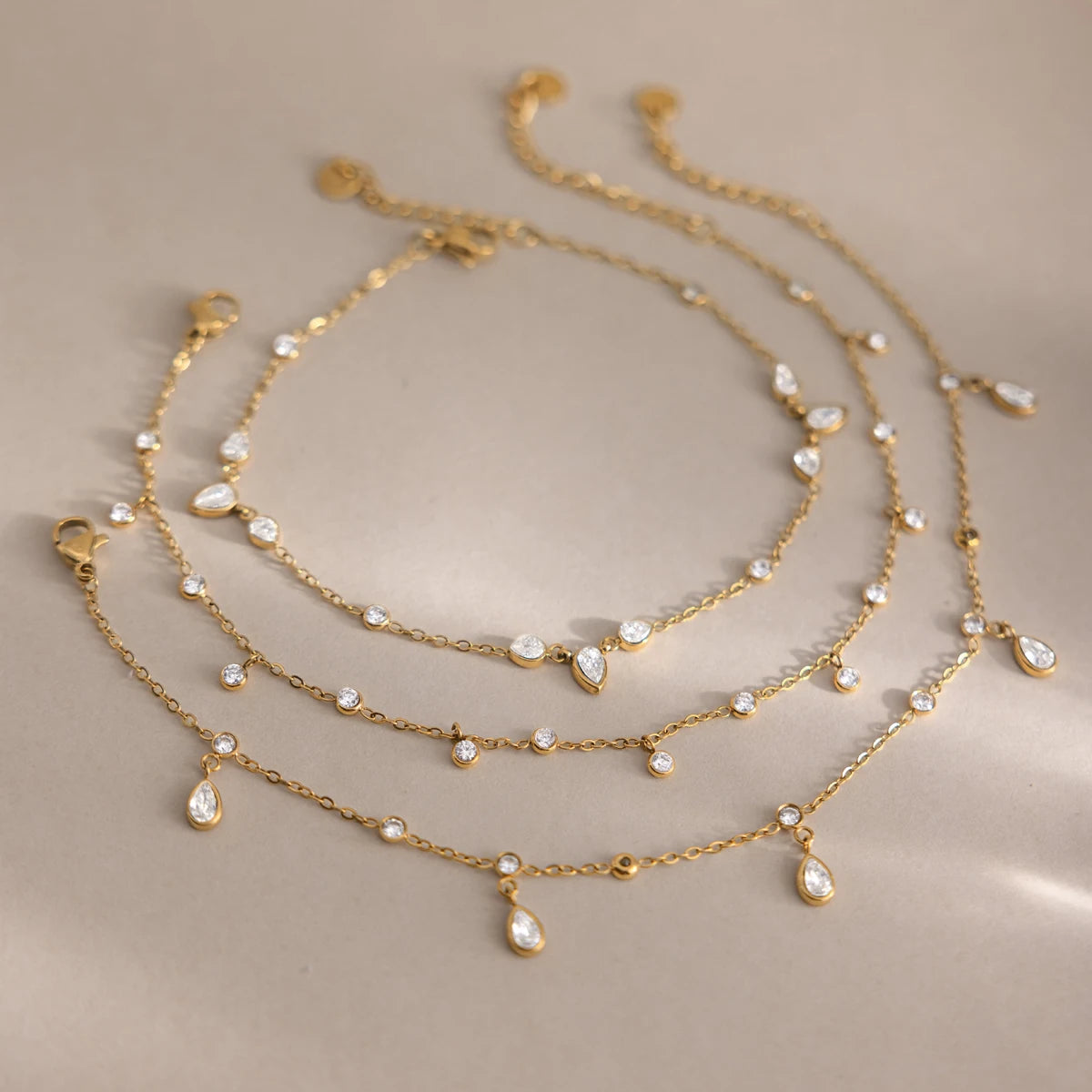 18K Gold PVD CZ Geometric Pendant Anklet Chain for Women