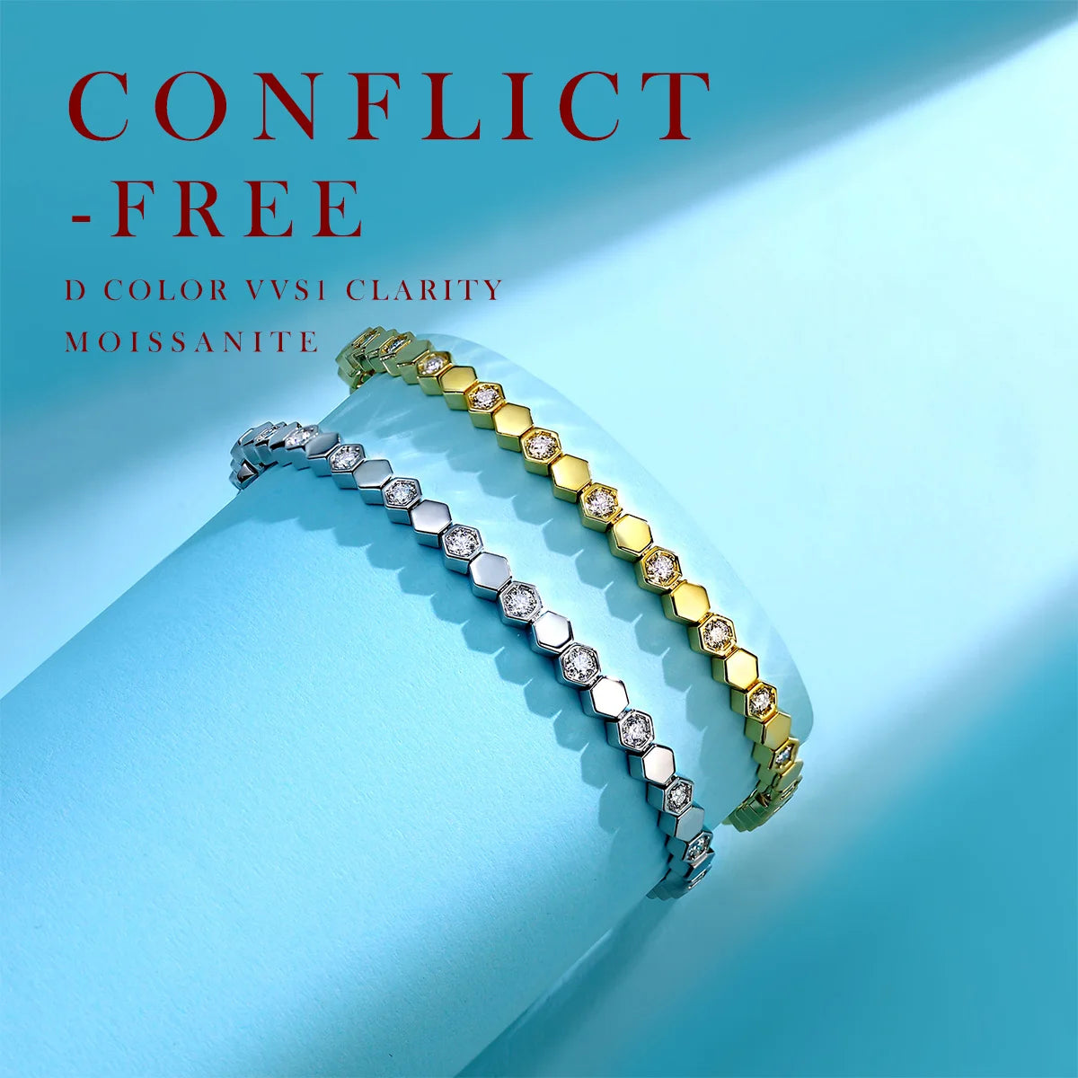 925 Silver Moissanite Hexagon Tennis Bracelet for Women