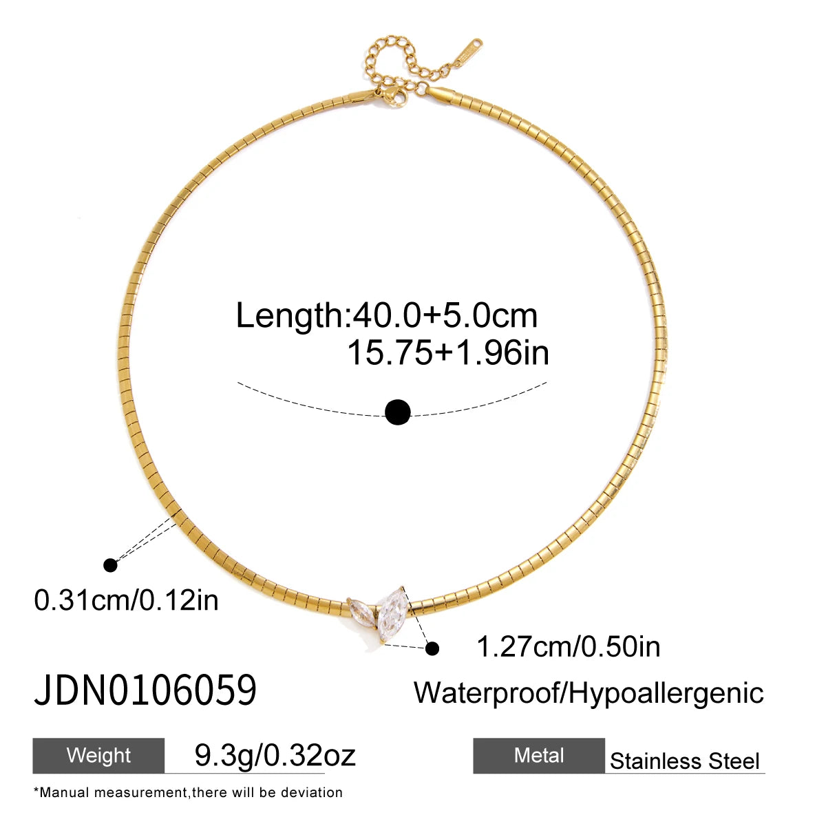 18K Gold PVD Geometric Zircon Pendant Choker Necklace