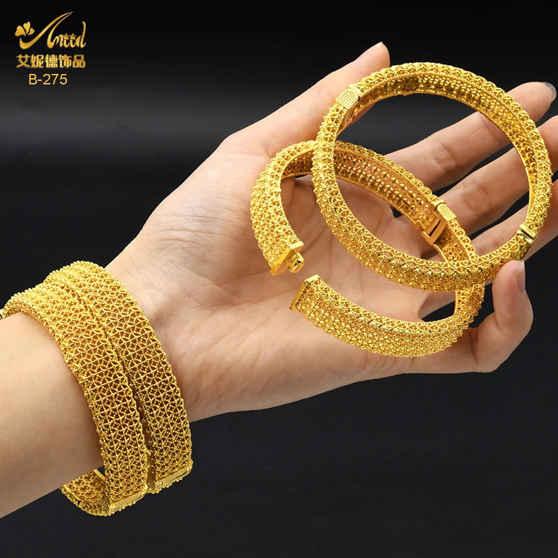 24K Gold Plated African Dubai Charm Bangles for Women – Nigerian Bridal Bracelet