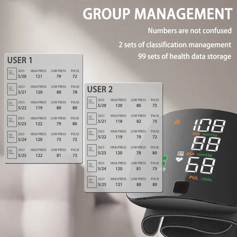 LED Wrist Blood Pressure Monitor – Rechargeable with Voice Broadcast