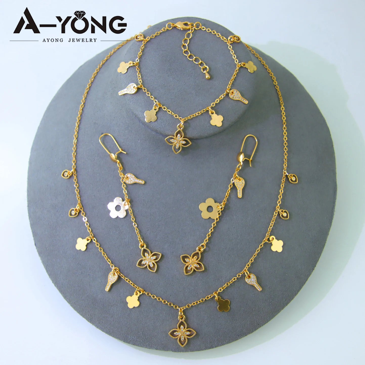 21K Gold Plated Flower Bead Necklace & Earring Set – Dubai Bridal Jewelry