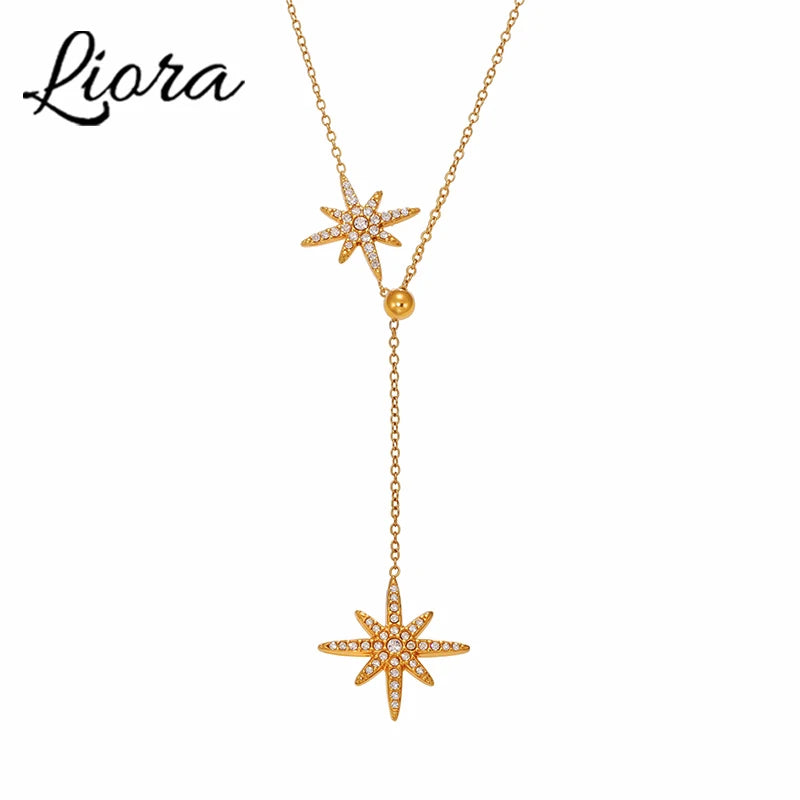 Delicate Zircon Star Pendant Adjustable Choker Necklace
