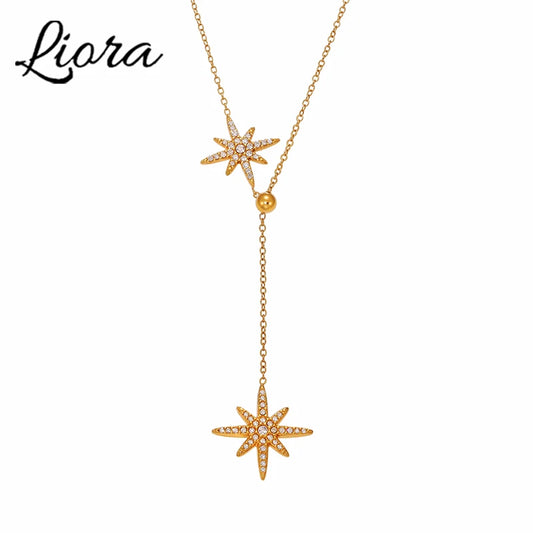Delicate Zircon Star Pendant Adjustable Choker Necklace