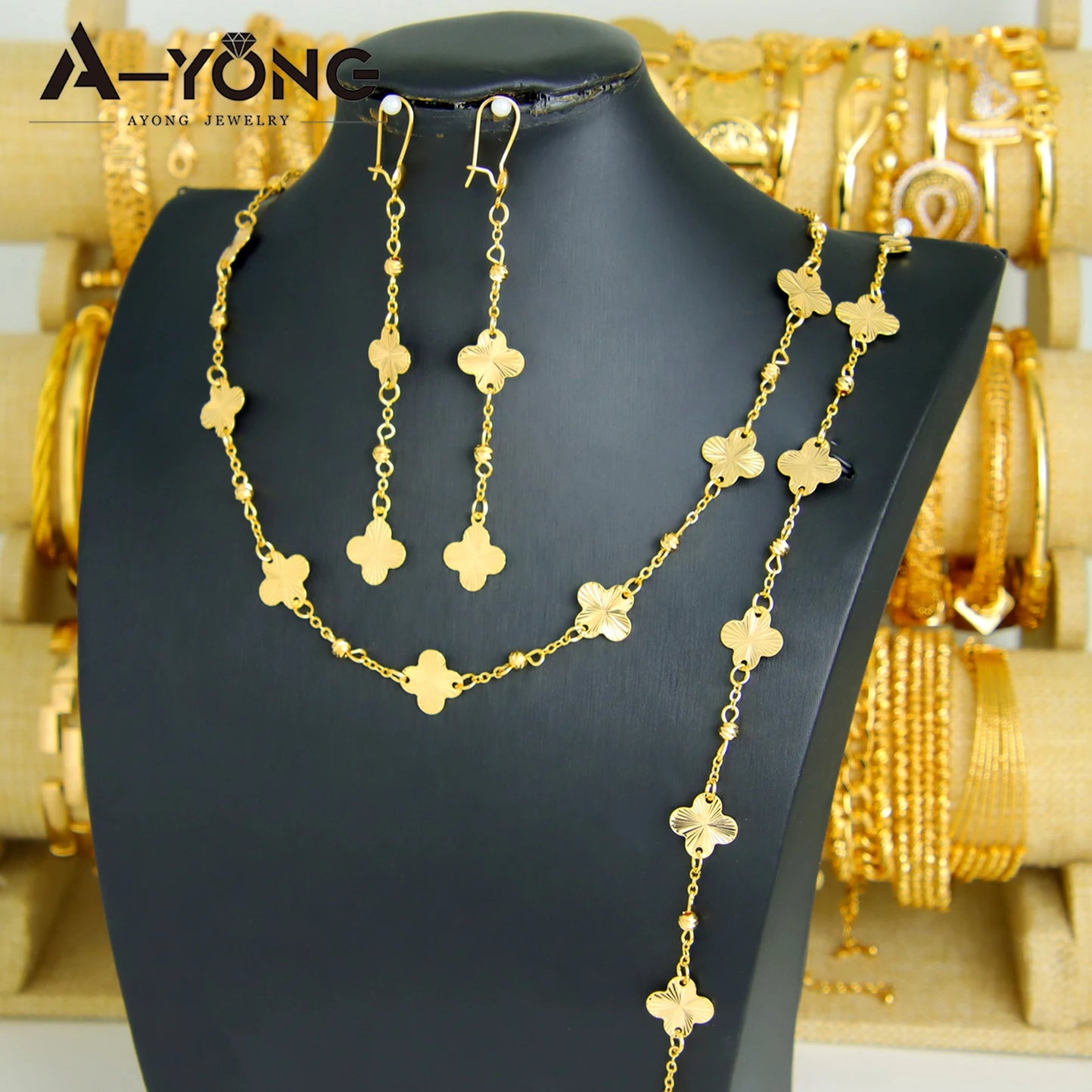 21K Gold Plated Flower Bead Necklace & Earring Set – Dubai Bridal Jewelry