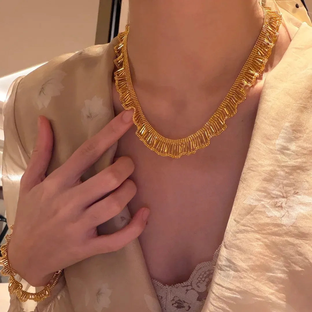 Italian Wave Lace 18K Gold Plated Collarbone Chain Necklace