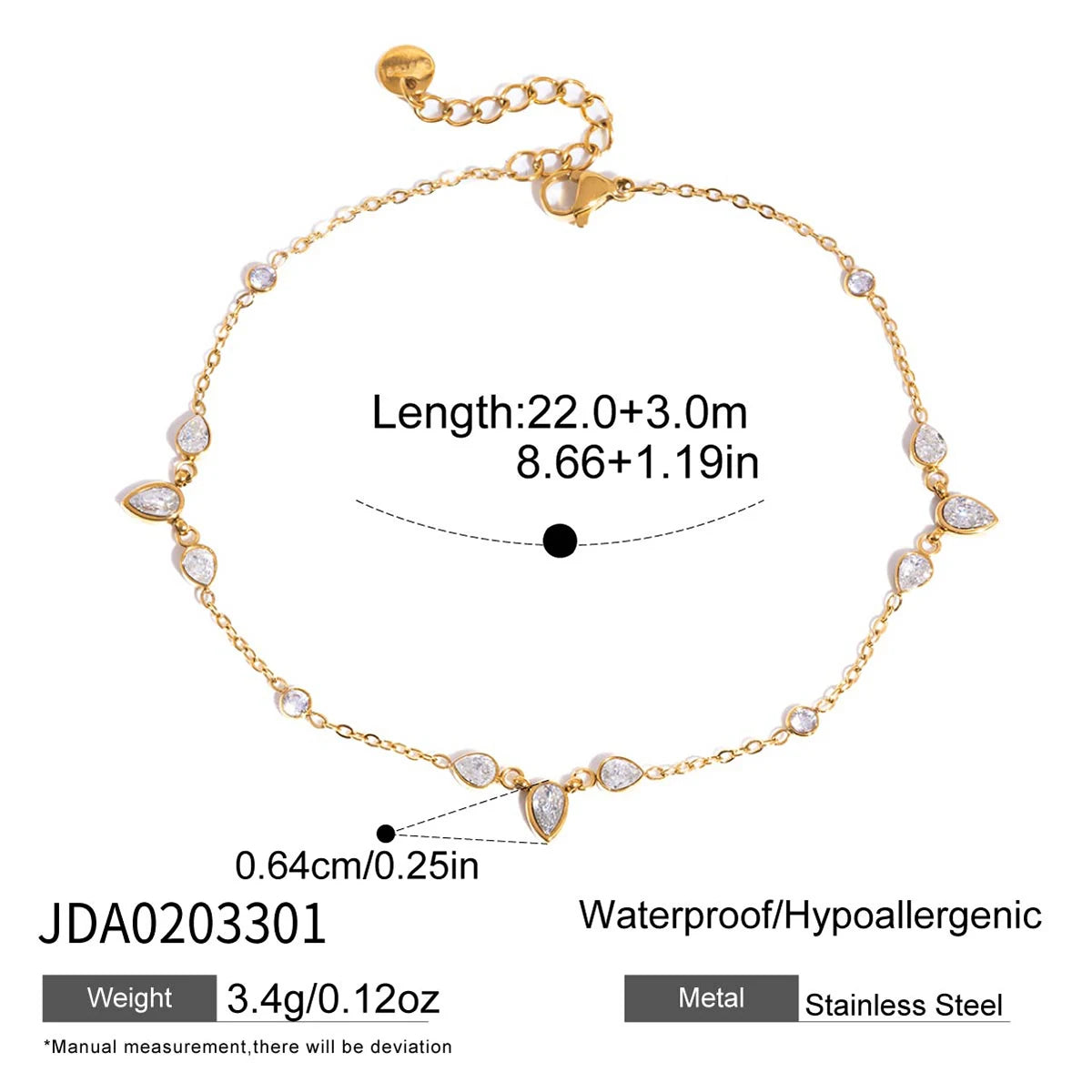 18K Gold PVD CZ Geometric Pendant Anklet Chain for Women