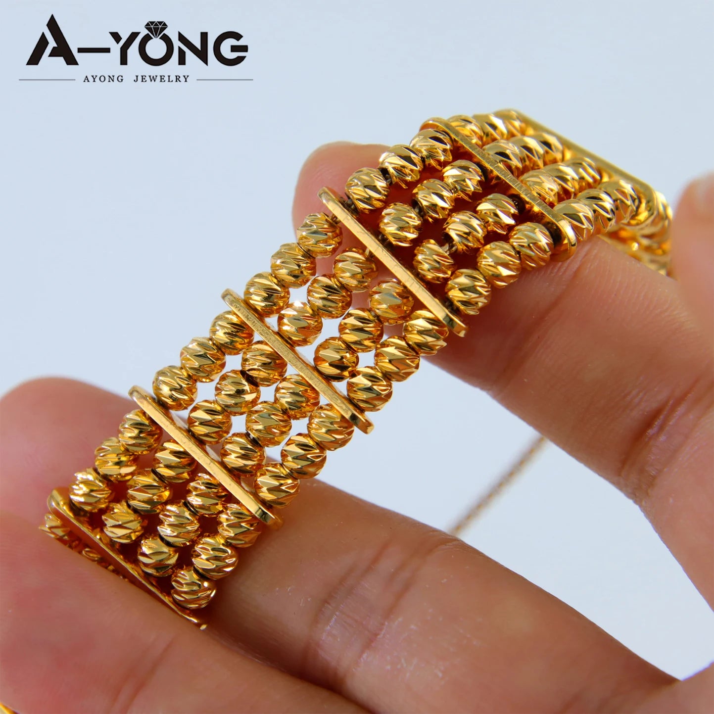 21K Gold Plated Multi-Layer Bead Bangle Set for Women – Dubai Style