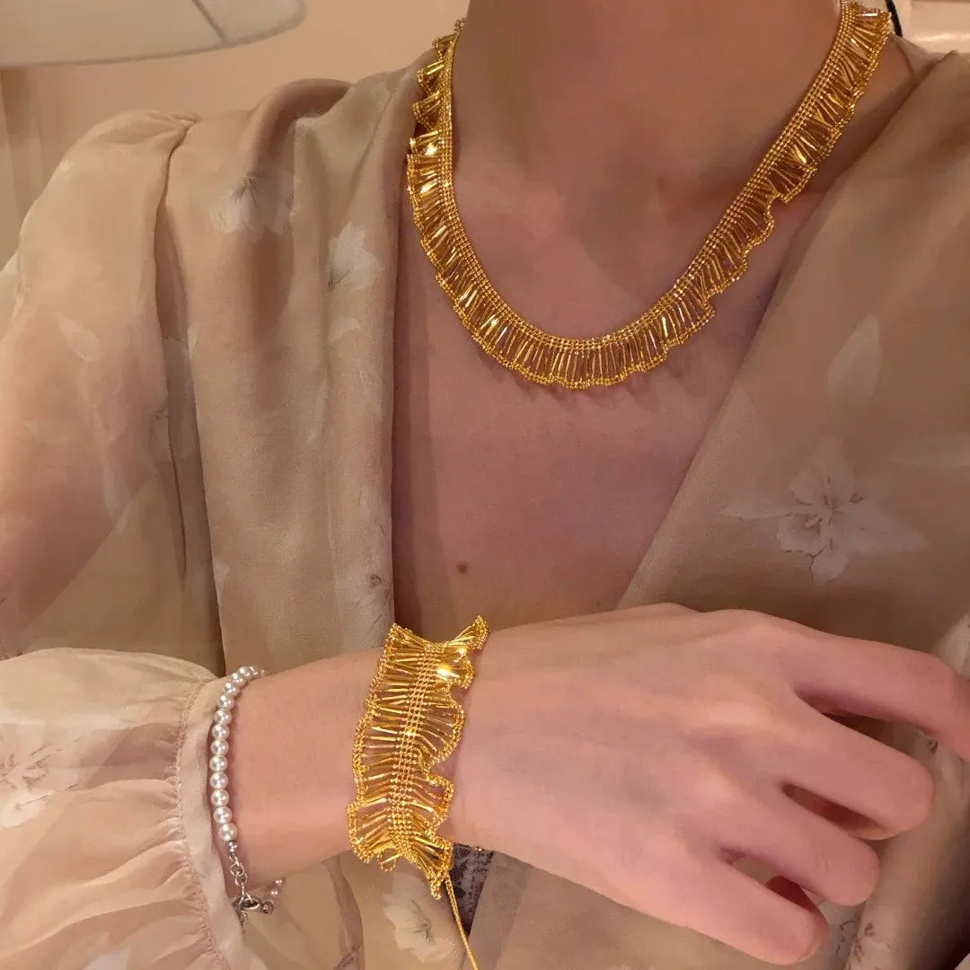 Italian Wave Lace 18K Gold Plated Collarbone Chain Necklace