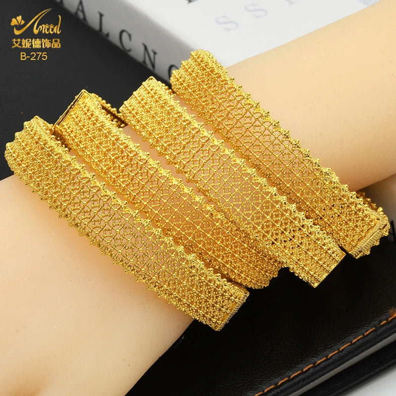 24K Gold Plated African Dubai Charm Bangles for Women – Nigerian Bridal Bracelet