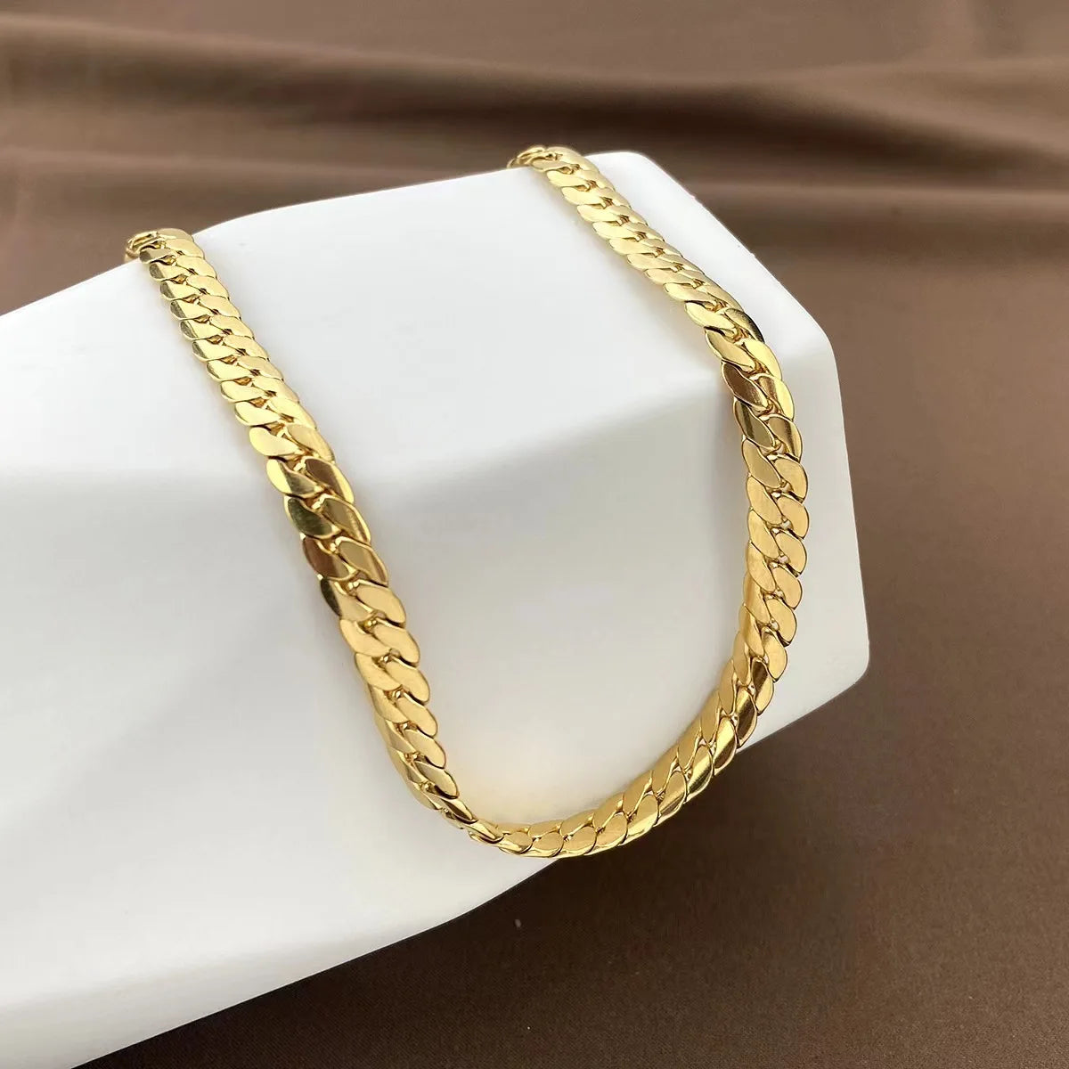 925 Sterling Silver 18K Gold Plated 5mm Sideways Chain Necklace – 20-60cm Unisex