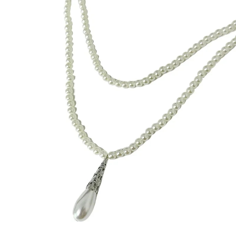 Multilayer Pearl Tassel Pendant Necklace for Women