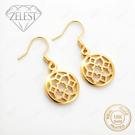 925 Sterling Silver 18K Gold Plated Openwork Flower Earrings for Women – Party Gift