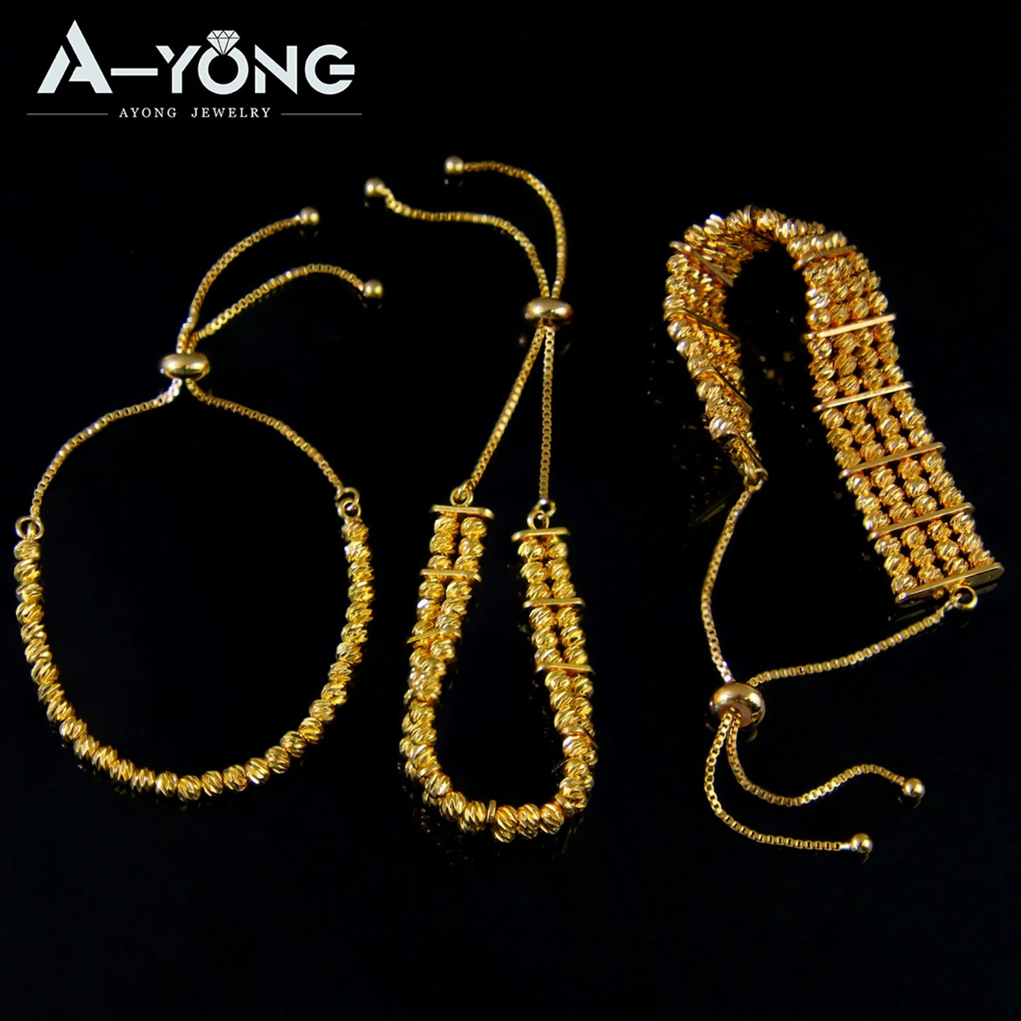 21K Gold Plated Multi-Layer Bead Bangle Set for Women – Dubai Style