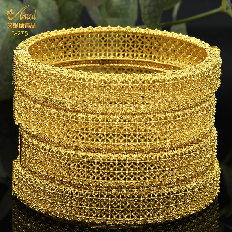 24K Gold Plated African Dubai Charm Bangles for Women – Nigerian Bridal Bracelet