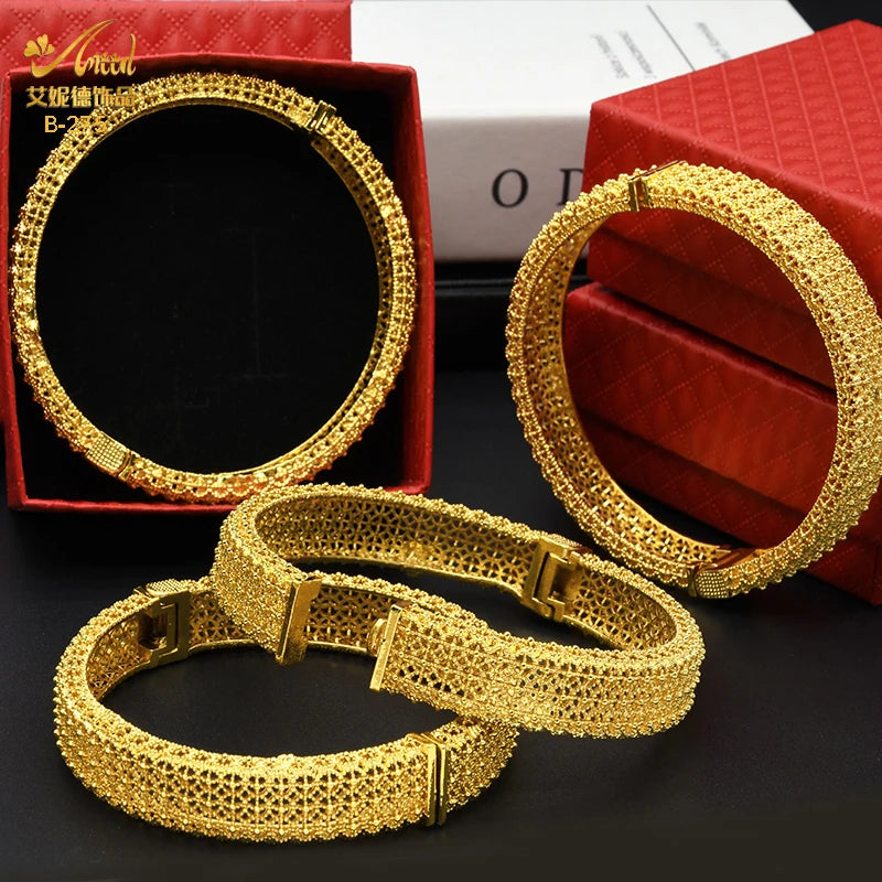 24K Gold Plated African Dubai Charm Bangles for Women – Nigerian Bridal Bracelet