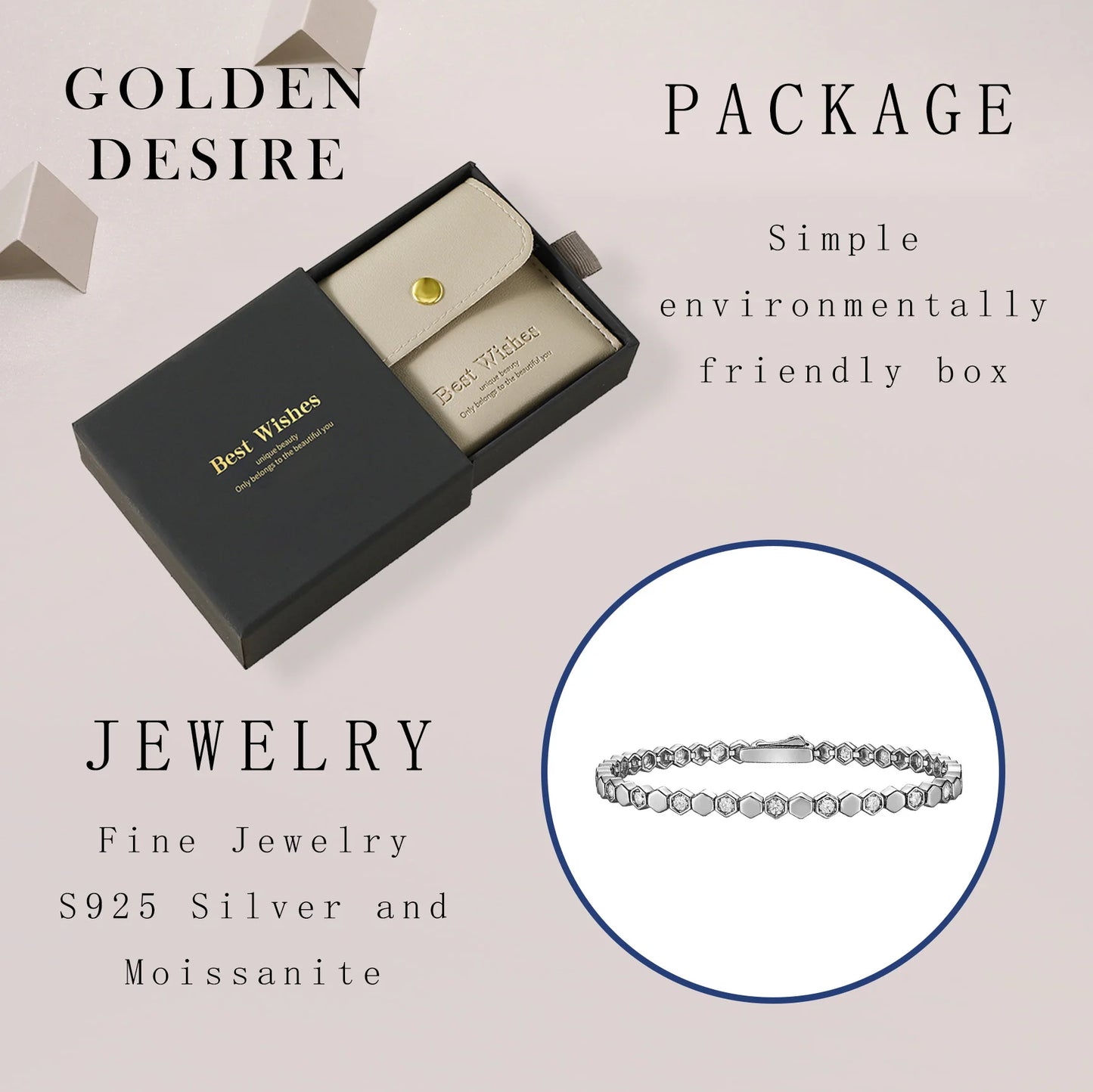 925 Silver Moissanite Hexagon Tennis Bracelet for Women