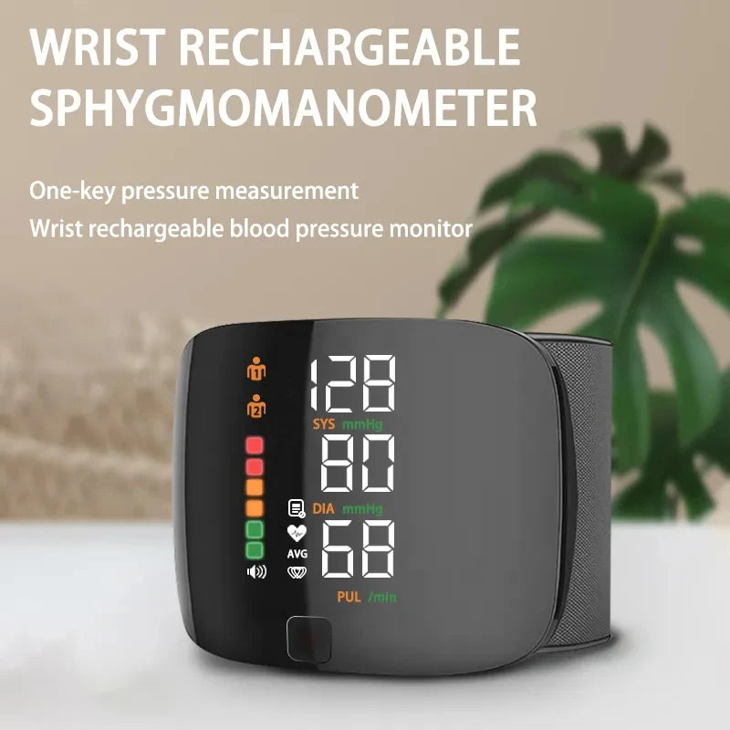 LED Wrist Blood Pressure Monitor – Rechargeable with Voice Broadcast