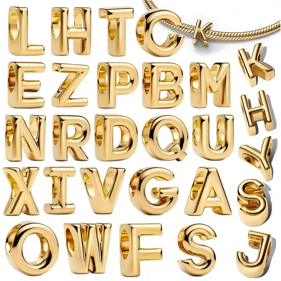 925 Sterling Silver 18K Gold Plated Name Letter Pendant Charm – DIY Women's Bracelet