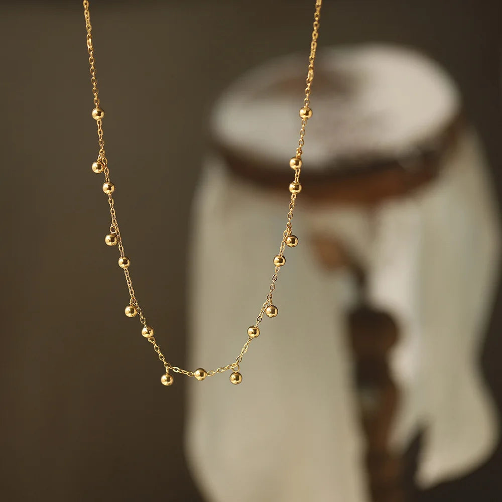 316L Waterproof Gold Bean Tassel Choker Necklace for Women