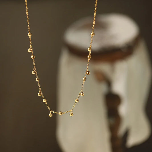 316L Waterproof Gold Bean Tassel Choker Necklace for Women
