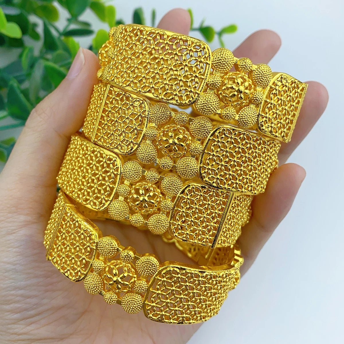 24K Gold Plated African Dubai Charm Bangles for Women – Nigerian Bridal Bracelet