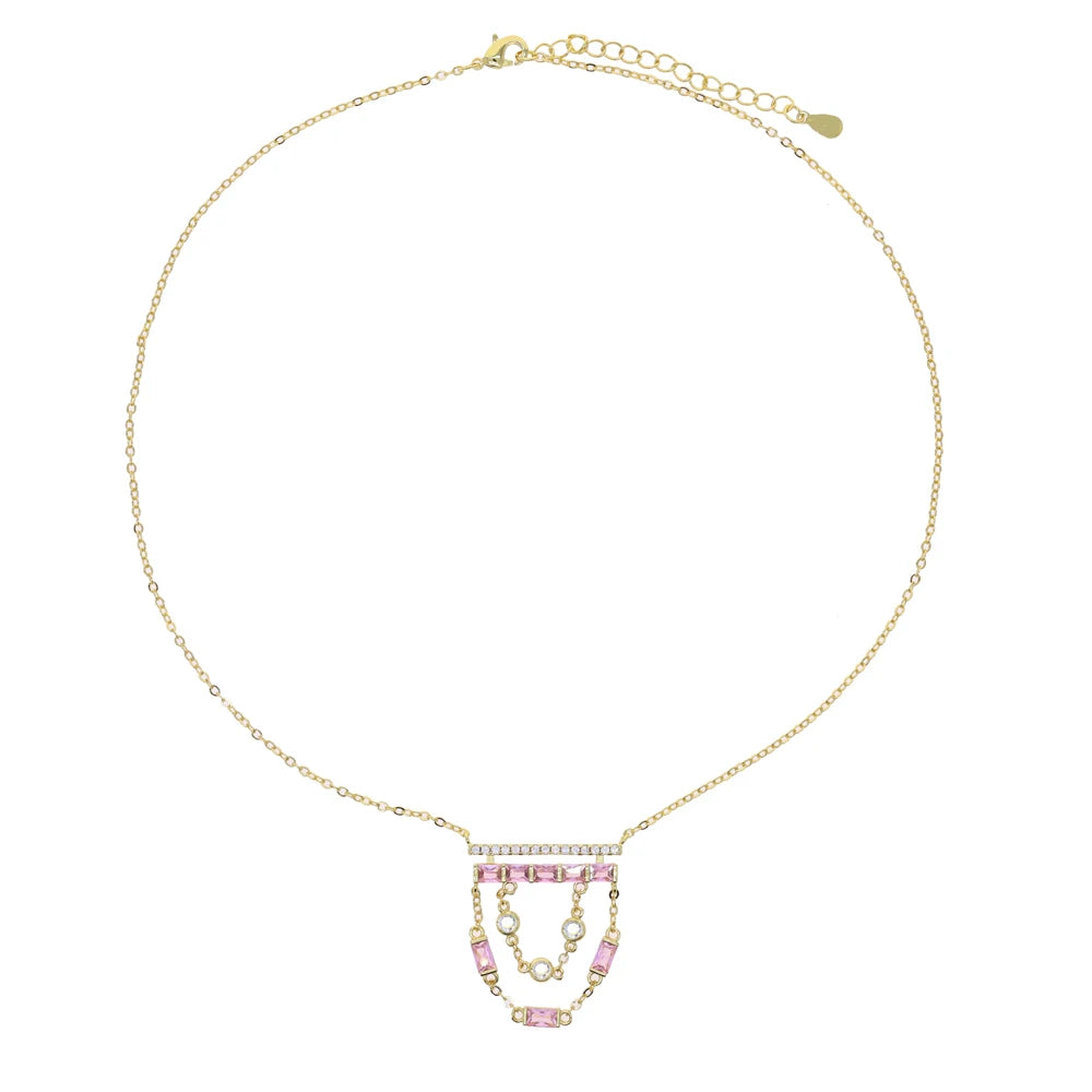Gold CZ Bar Charm Tassel Pendant Necklace for Women