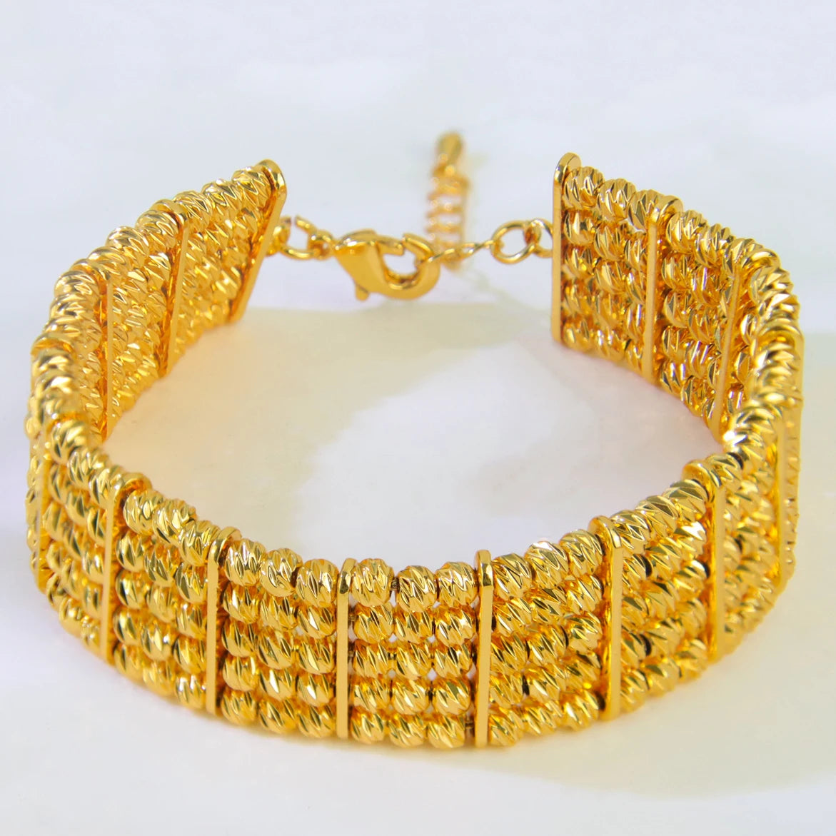 21K Gold Plated Multi-Layer Bead Bangle Set for Women – Dubai Style