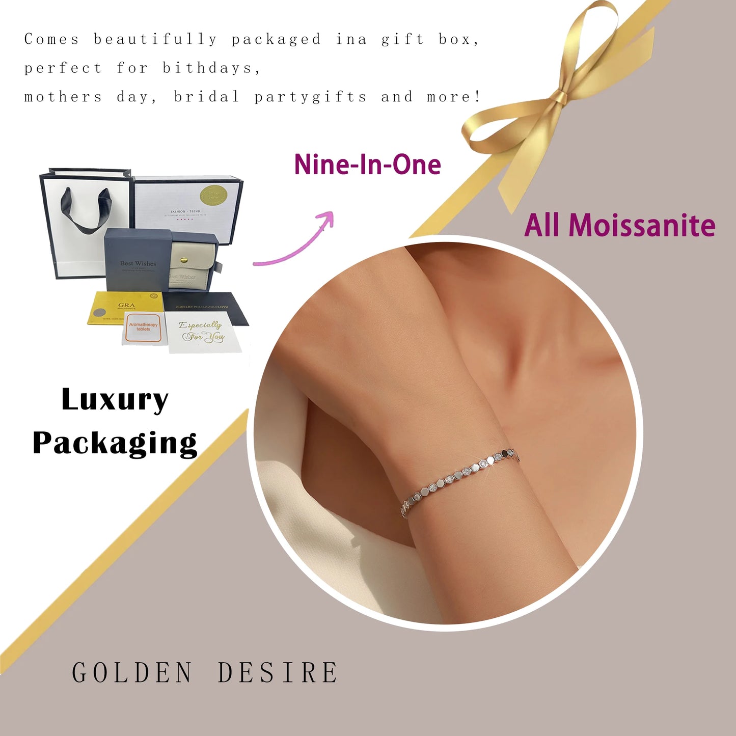 925 Silver Moissanite Hexagon Tennis Bracelet for Women