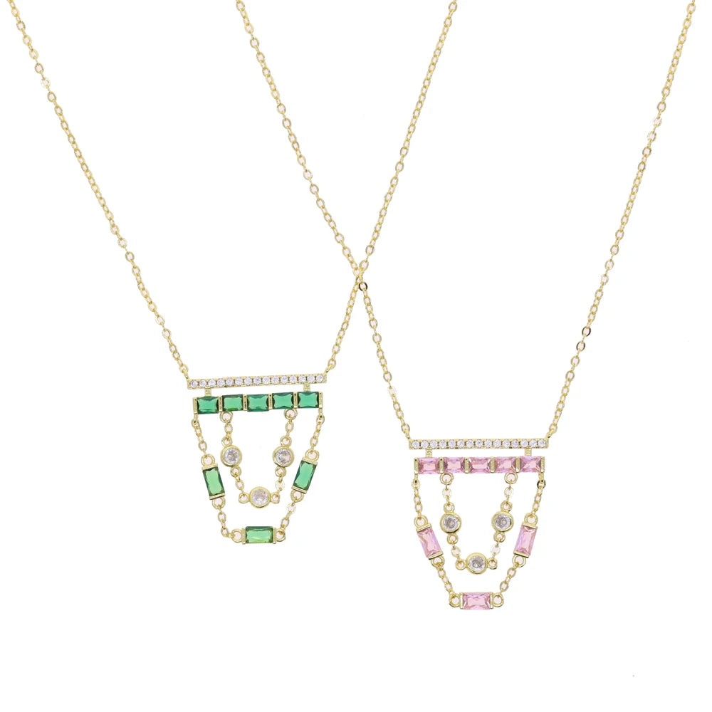 Gold CZ Bar Charm Tassel Pendant Necklace for Women