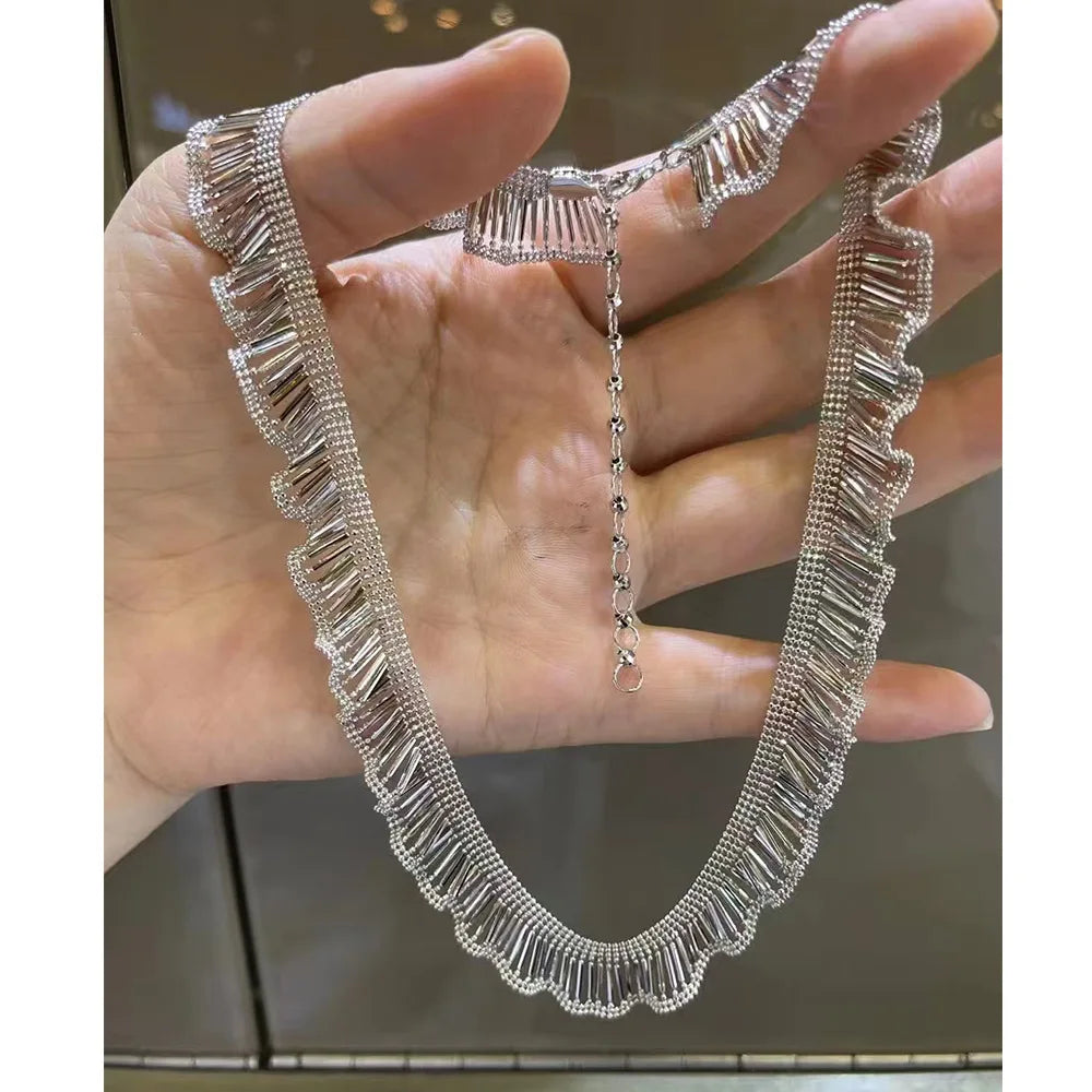 Italian Wave Lace 18K Gold Plated Collarbone Chain Necklace