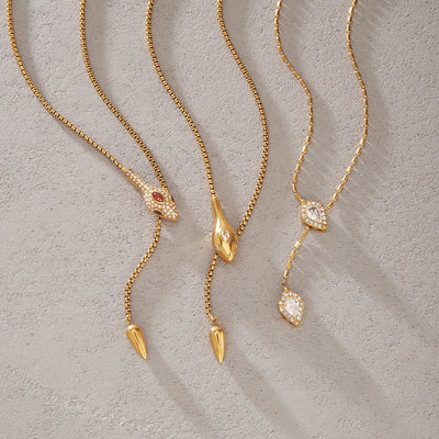 18K Gold PVD Snake Shape Zircon Adjustable Necklace