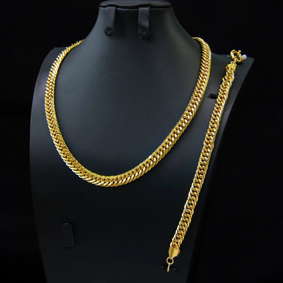 21K Gold Plated Cuban Chain Necklace & Bracelet Set – Dubai Style