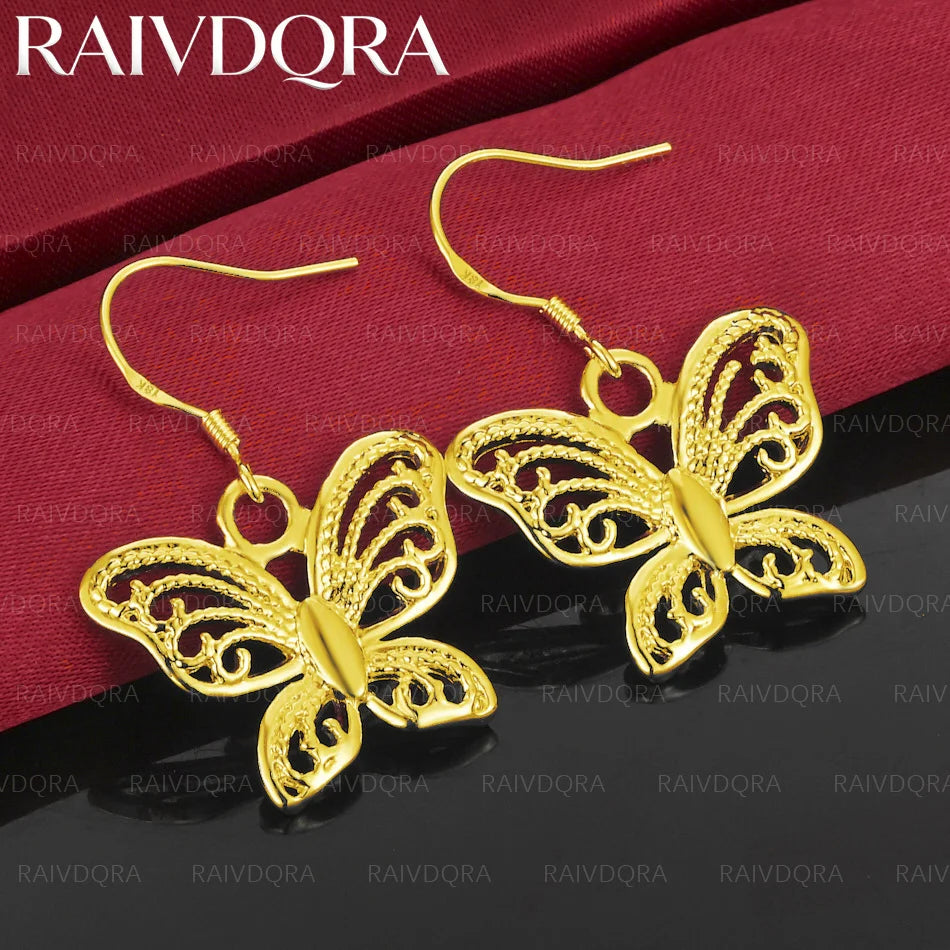 18K Gold Plated Butterfly Drop Earrings for Women – Romantic Wedding Accessories