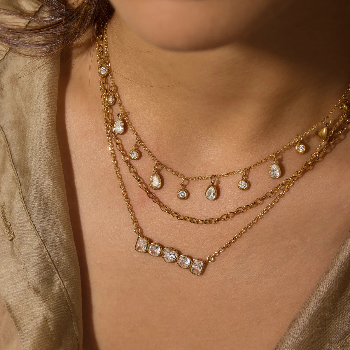 Zora 18K Gold PVD Geometric Zircon Waterproof Necklace