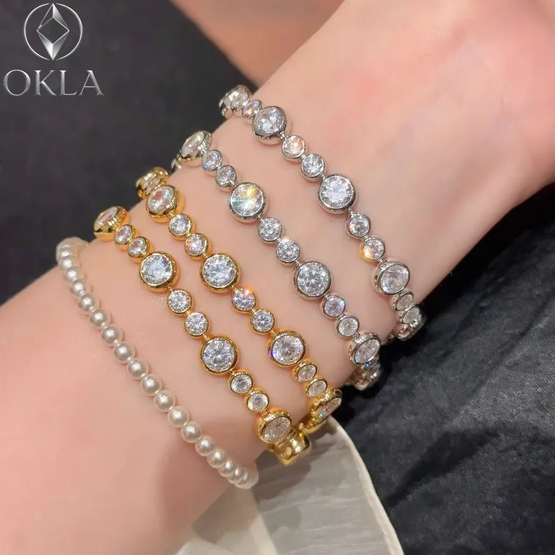 18K Gold Plated Full Moissanite Diamond Link Bracelet