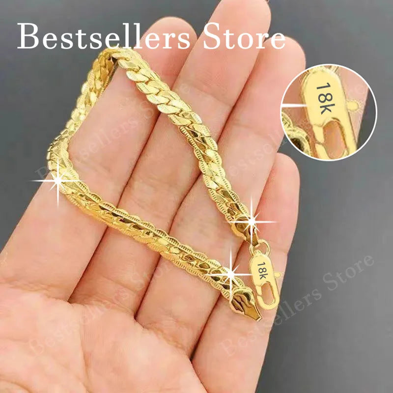 925 Sterling Silver 18K Gold Plated 5mm Embossed Bracelet – Unisex Wedding Jewelry