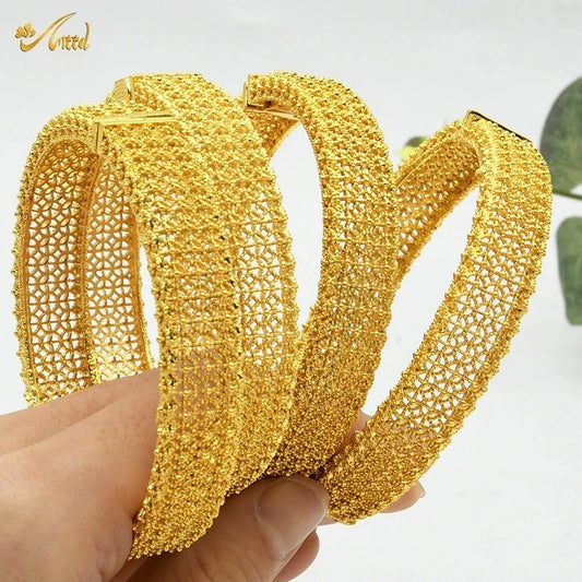 24K Gold Plated African Dubai Charm Bangles for Women – Nigerian Bridal Bracelet