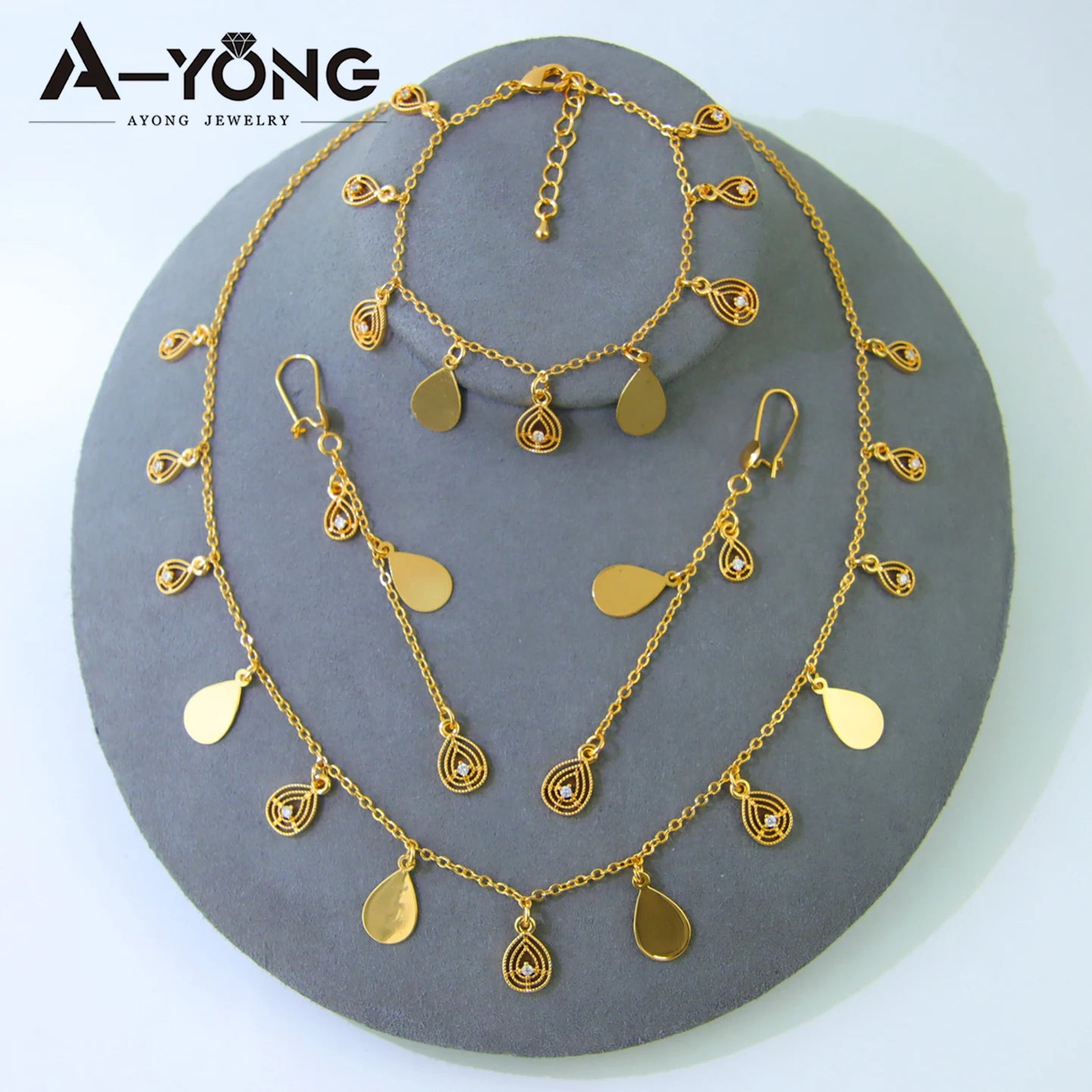 21K Gold Plated Flower Bead Necklace & Earring Set – Dubai Bridal Jewelry